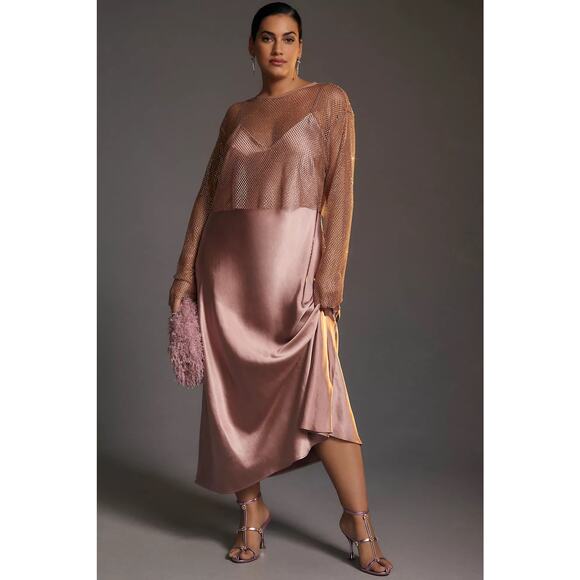 Anthropologie Metallic Mesh Sheer Cropped Long Sleeve Party Top M Layering glitz - Picture 3 of 11